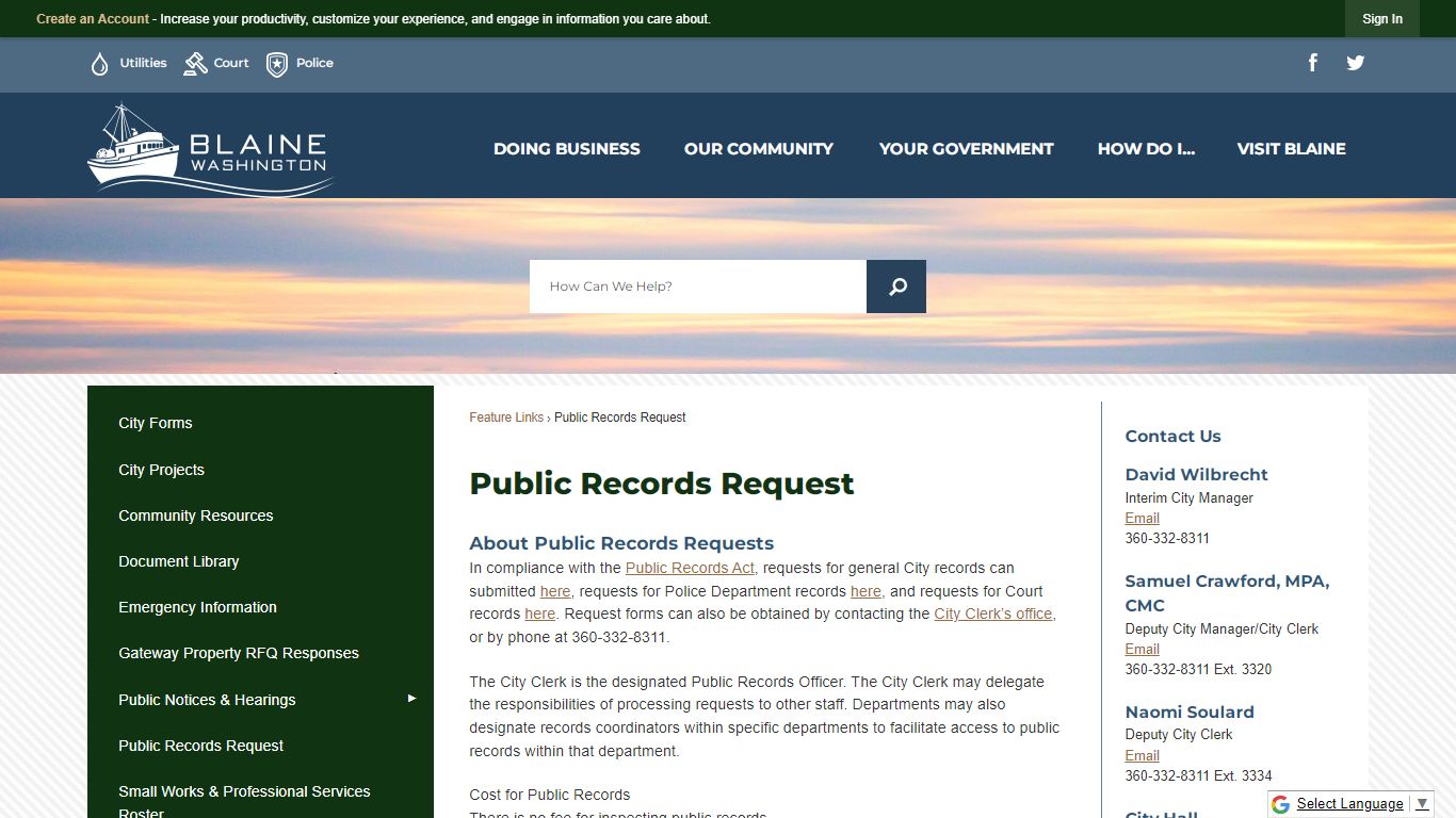 Public Records Request | Blaine, WA - Official Website