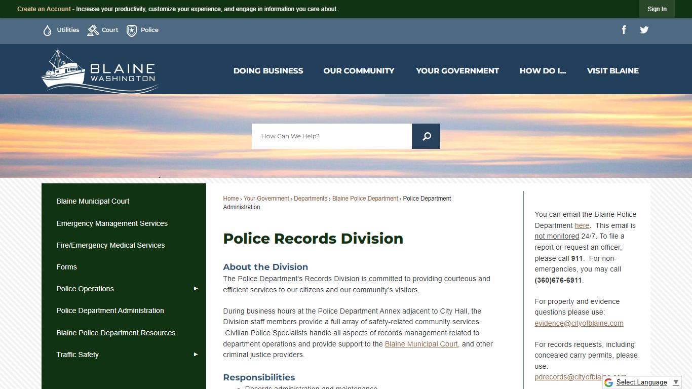 Police Records Division | Blaine, WA - Official Website